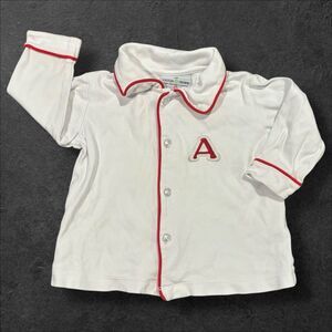 Castles & Crowns Pajama Sleep Shirt White Red Piped A Monogram 6–9M Play